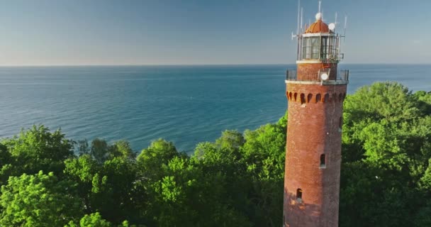 Lighthouse Baltic Sea Summer Aerial View Poland Europe — ストック動画