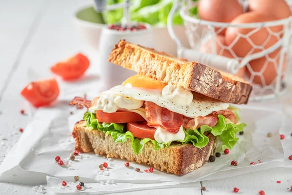 Fresh Healthy Toasted Sandwich Made Fresh Indiegrends Sandwich Eggs Bacon — kuvapankkivalokuva