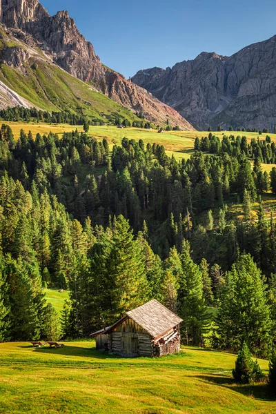 Small Cottage Passo Delle Erbe Sunset Dolomites Italy — Stockfoto