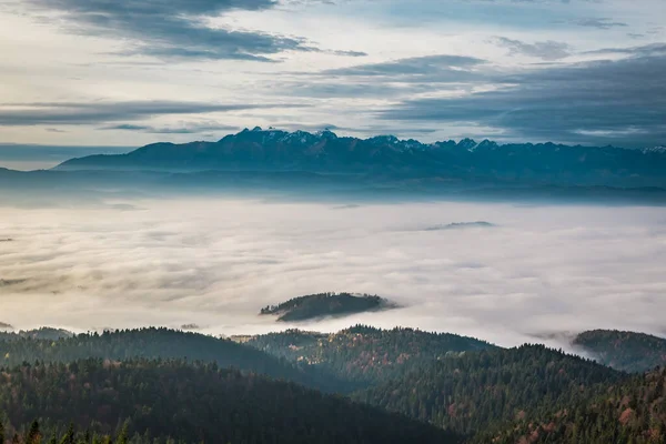 Foggy Sunrise Autumn Tatra Mountains Poland Europe — Fotografia de Stock