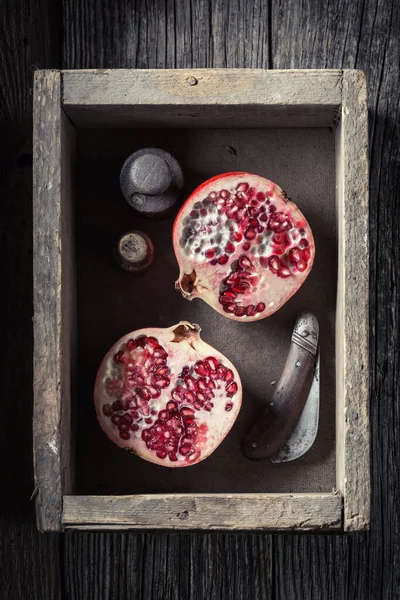 Juicy Sweet Pomegranate Wooden Box Penknife —  Fotos de Stock