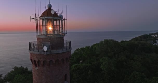 Light Lighthouse Sunset Aerial View Baltic Sea Aerial View Nature — Video Stock