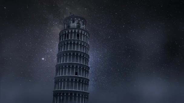 Timelapse Milky Way Leaning Tower Pisa Night Italy — 图库视频影像