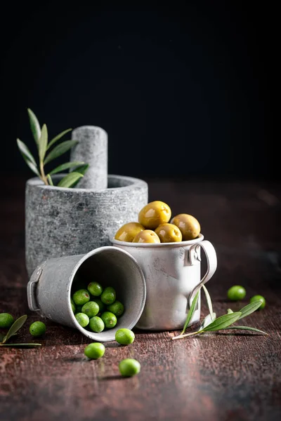 Delicious Healthy Olives Aromatic Olive Oil Products Made Olives —  Fotos de Stock