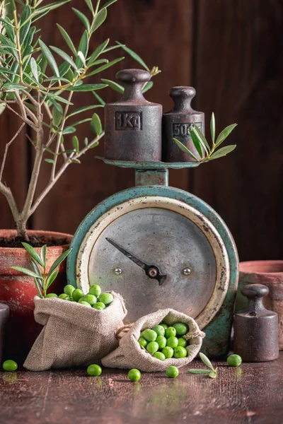 Small Raw Olives Main Ingredient Olive Oil Green Olives Preparation —  Fotos de Stock