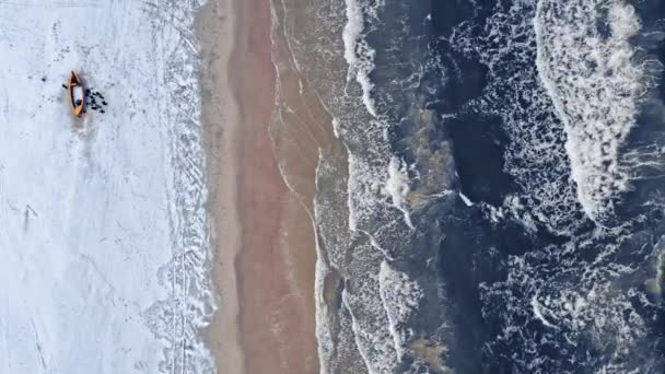 Widok Góry Łodzi Rybackich Morzu Bałtyckim Zimie Widok Powietrza — Wideo stockowe
