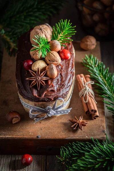 Nueces Jengibre Chocolate Para Navidad Horneadas Mesa Madera — Foto de Stock
