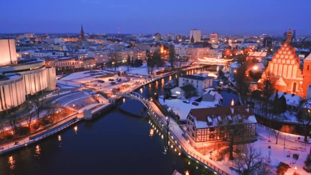 Χειμερινή Όπερα Στο Bydgoszcz Πολωνία Νυχτερινή Αρχιτεκτονική Στην Πολωνία Ευρώπη — Αρχείο Βίντεο