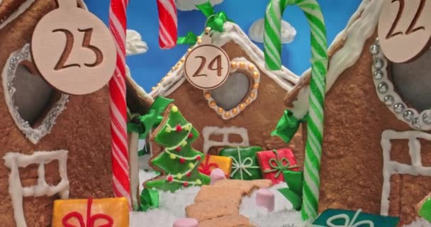 Piękne Domki Piernika Boże Narodzenie Śniegiem Bezy Ciasteczek Gingerbread Wsi — Wideo stockowe