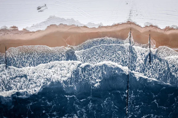 Hel Halbinsel Winter Mit Schnee Strand Ostsee Polen Luftaufnahme — Stockfoto