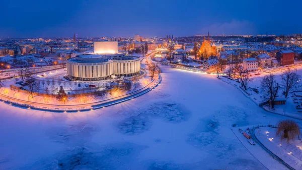 Vista Aérea Ópera Bydgoszcz Atardecer Invierno Polonia — Foto de Stock