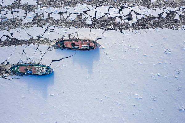 Rompehielos Río Vístula Aplastando Hielo Polonia Vista Aérea Naturaleza Polonia —  Fotos de Stock