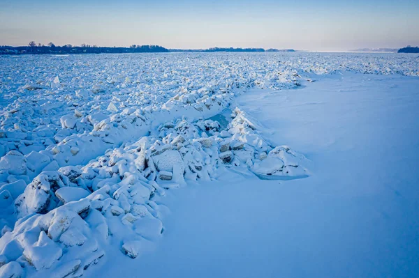 Ледовое Варенье Реке Висле Польше Водный Транспорт Реке Вид Воздуха — стоковое фото