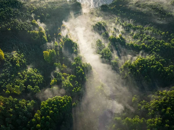 Vista Aérea Del Valle Misty Amanecer Otoño Vista Aérea Vida —  Fotos de Stock