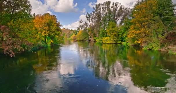 Вид Воздуха Реку Брда Быдгоще Осенью Польская Золотая Осень — стоковое видео