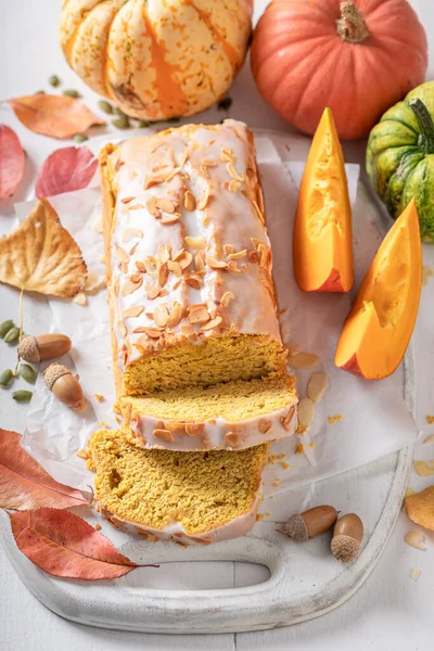 Tasty Pumpkin Pound Cake Perfect Autumn Dessert Autumn Pumpkin Bread — Stock Photo, Image