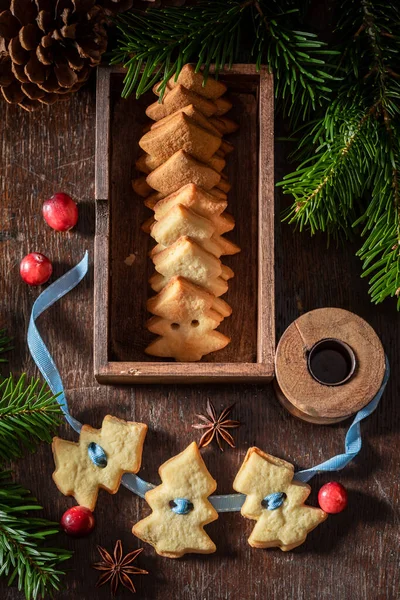 Handmade Butter Cookies Chain Unique Decorations Decorations Christmas — Stock Photo, Image