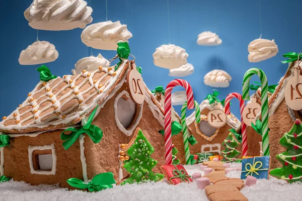 Hermoso Encantador Pueblo Jengibre Navidad Con Nubes Merengue Pueblo Pan — Foto de Stock