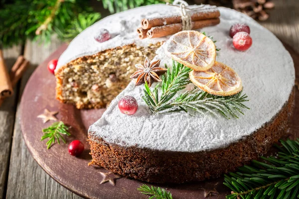 Sabroso Pastel Semillas Amapola Con Frutas Secas Para Navidad Postre — Foto de Stock