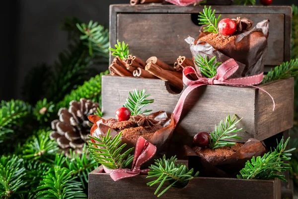 Bolos Doces Gengibre Com Abeto Para Natal Sobremesa Para Natal — Fotografia de Stock