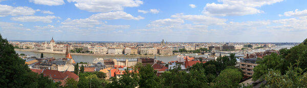 A panorama of Budapest with the Parliament and St. Stephan