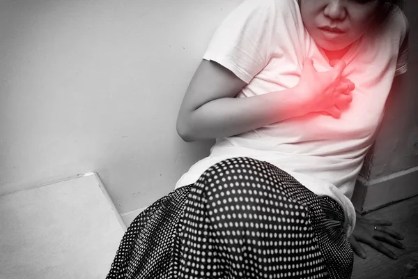 Woman Having Heart Attack Chest Pain Heartburn Gerd Isolated White — Stock Photo, Image