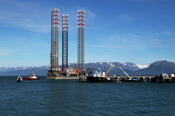 Jackup oil drilling rig in the Kachemak Bay, Alaska
