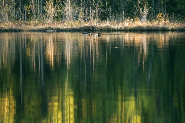 与湖面倒影的小舟 — 图库照片