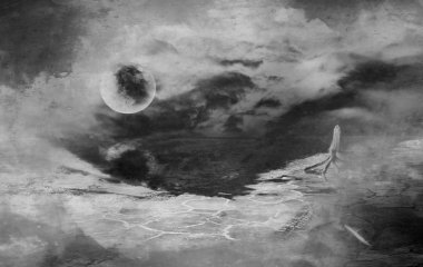 bir ay, kasvetli bilim kurgu yatay