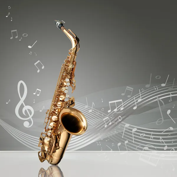 Saxofón con notas musicales — Foto de Stock