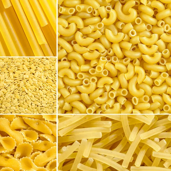 Gomito, Spaghetti, Farfalle, Collage pasta tagliatella — Foto Stock