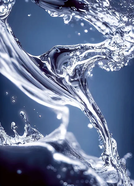 Crystal clear pure water in motion with splashes and bubbles