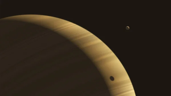 Pianeta Gassoso Gigante Con Sua Luna Orbita — Vettoriale Stock