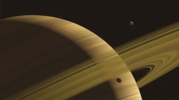 Obří Prstencová Planeta Obíhajícím Měsícem — Stockový vektor