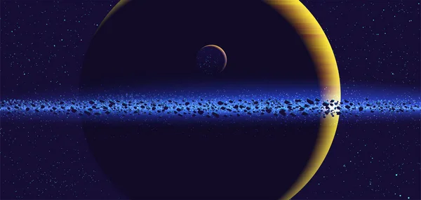 围绕着可居住的月球运行的巨大的环形行星 — 图库矢量图片