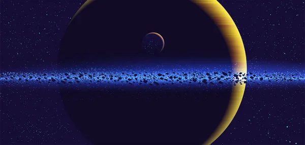 Une Planète Anneau Géante Avec Lune Habitable Orbite — Image vectorielle