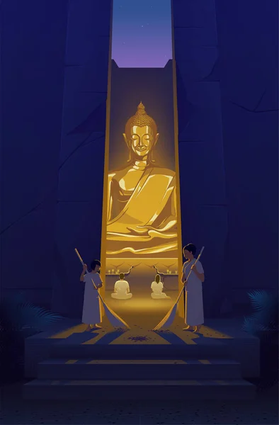 Ilustracja Wektora Therawadzie Buddyzm Świeckich Przychodzi Praktykować Dhammę Świątyni Bardzo — Wektor stockowy
