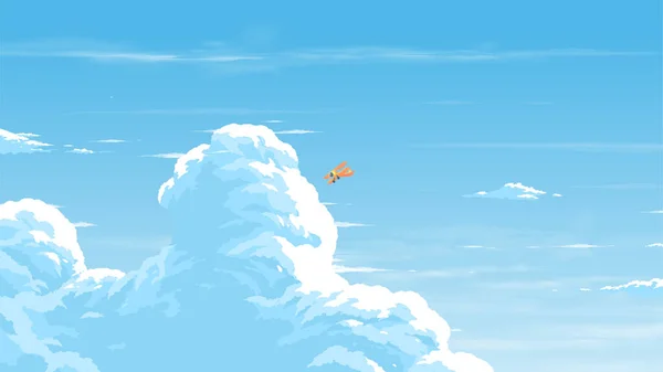 Зображення Кулонівських Хмар Біпланом Летить Блакитному Небі — стоковий вектор
