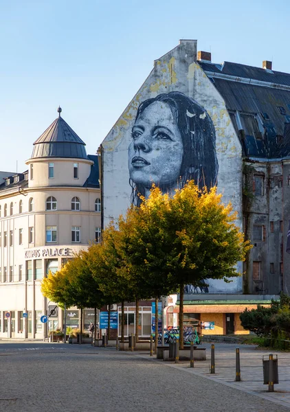 Das Bild Eines Graffiti Der Fassade Eines Gebäudes Ostrau Der — Stockfoto