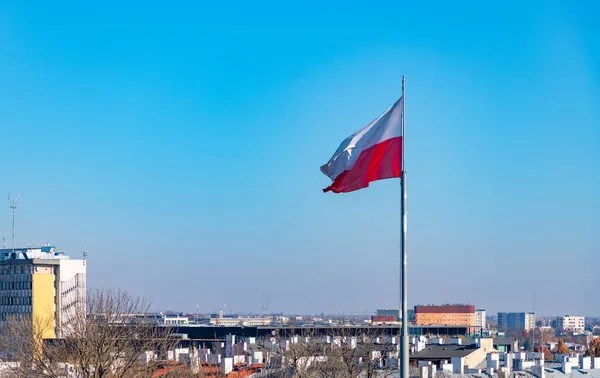 Ein Bild Der Polnischen Flagge Auf Einem Gebäude Lublin — Stockfoto