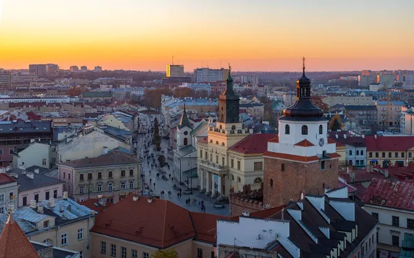 Zdjęcie Miasta Lublin Zachodzie Słońca Przedstawiające Bramę Krakowską Urząd Miasta — Zdjęcie stockowe