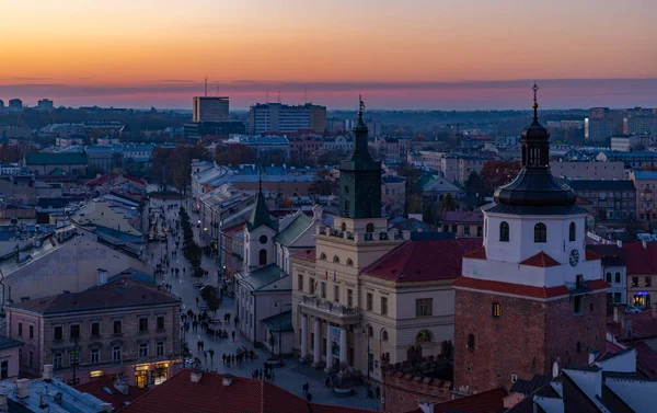 Zdjęcie Miasta Lublin Zachodzie Słońca Przedstawiające Bramę Krakowską Urząd Miasta — Zdjęcie stockowe