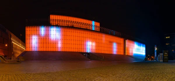 Uma Foto Show Luz Centro Para Encontro Culturas Lublin Noite — Fotografia de Stock