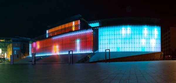 Uma Foto Show Luz Centro Para Encontro Culturas Lublin Noite — Fotografia de Stock