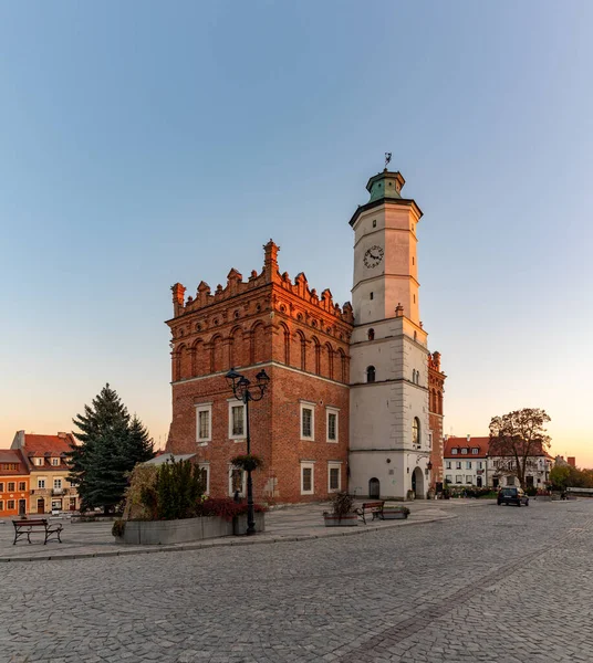 Bild Sandomierz Stadshus Vid Solnedgången — Stockfoto