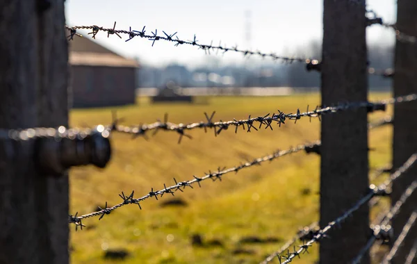 Nahaufnahme Eines Zauns Der Gedenkstätte Und Dem Museum Auschwitz Birkenau — Stockfoto
