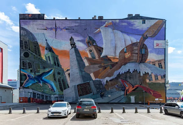 Imagen Del Mural Ciudad Lodz Diseñado Por Meisal Bary Del — Foto de Stock