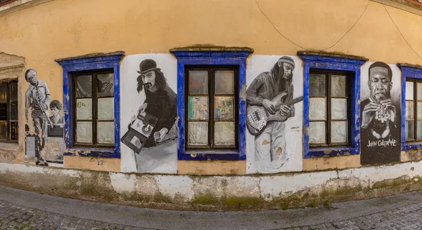 Bild Eines Wandgemäldes Kranj Das Jazzlegenden Einer Gasse Zeigt — Stockfoto