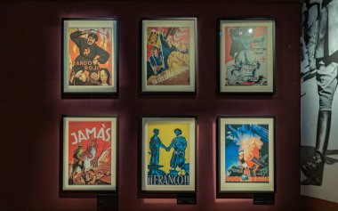 A picture of multiple Francisco Franco propaganda posters, taken inside the Museum of the Second World War, in Gdansk.