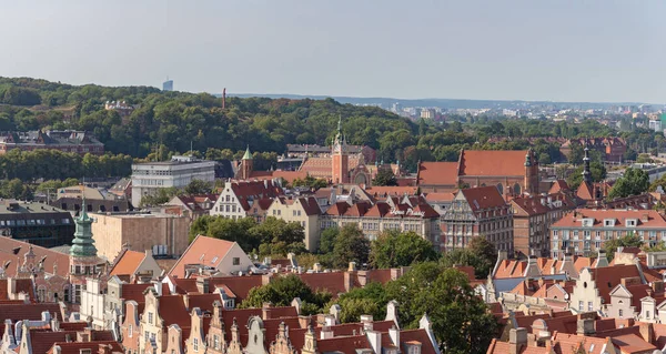 Picture Rooftops Old Town Gdansk Main Train Station Top Center — Stok fotoğraf